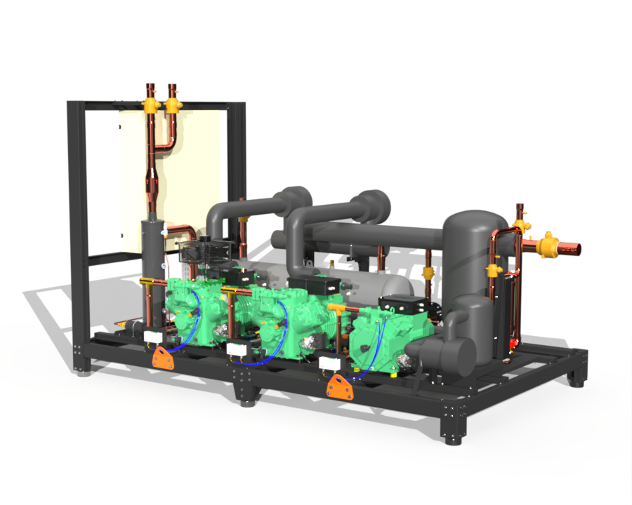 Render do skid de compressão FrigoTherm em frame aberto