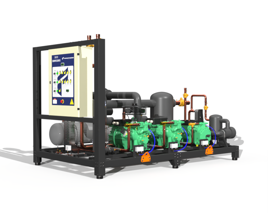 Render do skid de compressão FrigoTherm com três compressores